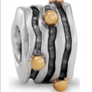 Pandora charm w/gold beads and oxidized stripes